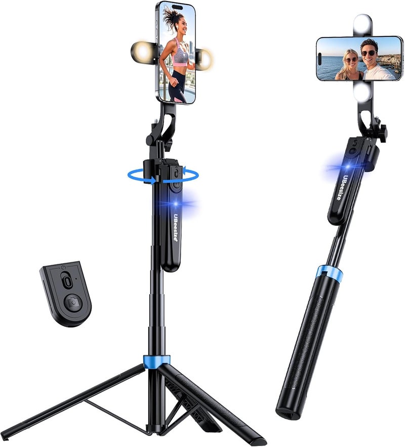 UBeesize 70'' Auto Face Tracking Tripod 360° Rotation with Stand, Phone Tripod with Fill Light, Selfie Stick & Phone Stand for Recording, Vlog/Live Stream/Video/TikTok, Compatible with iPhone/Android - Image 1